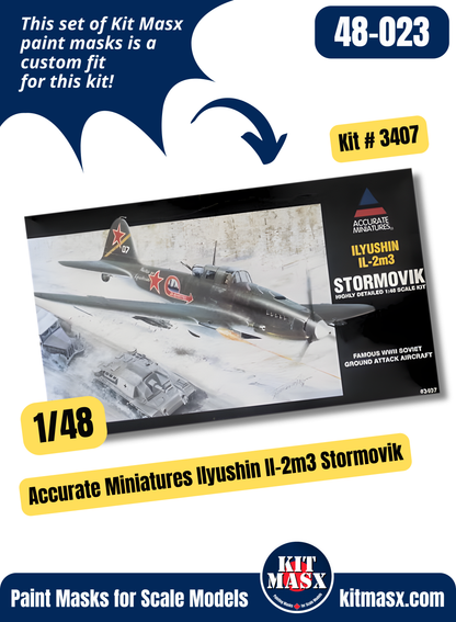 Accurate Miniatures Ilyushin IL-2m3 Stormovik 1/48 Canopy Paint Masks, Kit # 3407