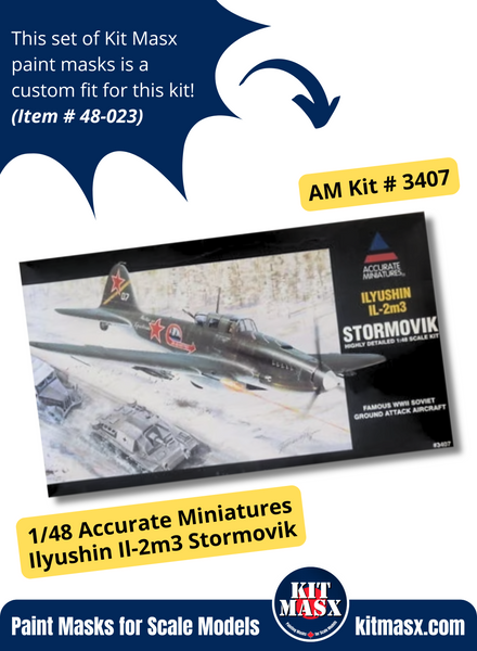 Accurate Miniatures Ilyushin IL-2m3 Stormovik 1/48 Canopy Paint Masks, Kit # 3407