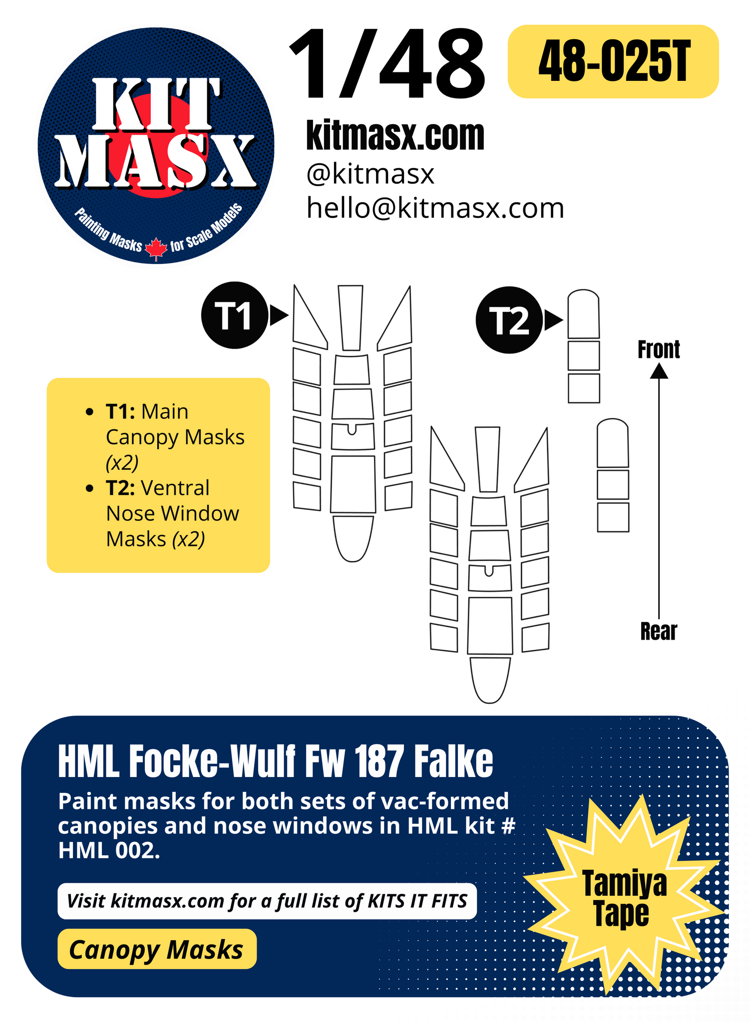 MPM/HML Focke-Wulf Fw 187 Falke 1/48 Canopy Paint Masks, Kit # HML 002