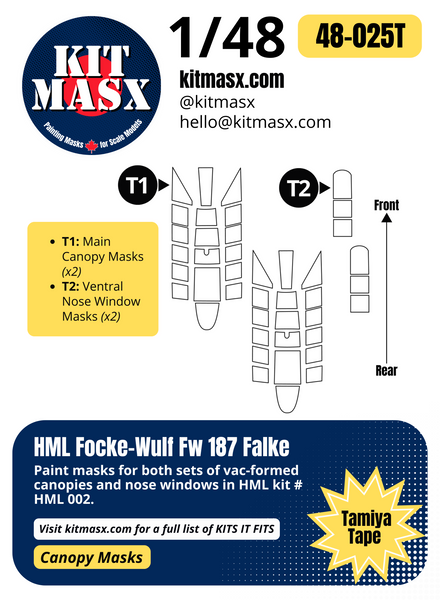 MPM/HML Focke-Wulf Fw 187 Falke 1/48 Canopy Paint Masks, Kit # HML 002