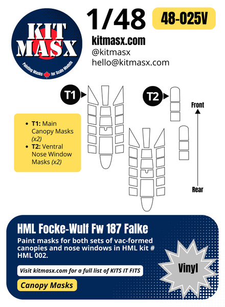 MPM/HML Focke-Wulf Fw 187 Falke 1/48 Canopy Paint Masks, Kit # HML 002