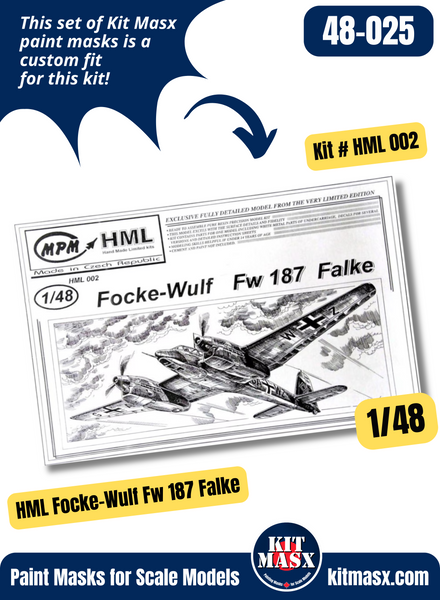 MPM/HML Focke-Wulf Fw 187 Falke 1/48 Canopy Paint Masks, Kit # HML 002