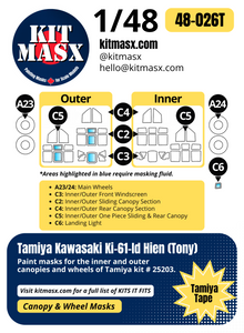 Tamiya Kawasaki Ki-61-Id Hien (Tony) 1/48 Canopy & Wheel Paint Masks, Kit # 25203