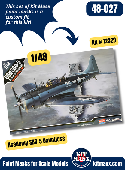 Academy SBD-1/2/3/4/5 Dauntless 1/48 Canopy Paint Masks, Kit # 12329