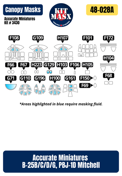 Accurate Miniatures B-25G Mitchell “Shark Mouth” S/N 42-64758 1/48 All-in-One Master Mask Set, Kit # 3432