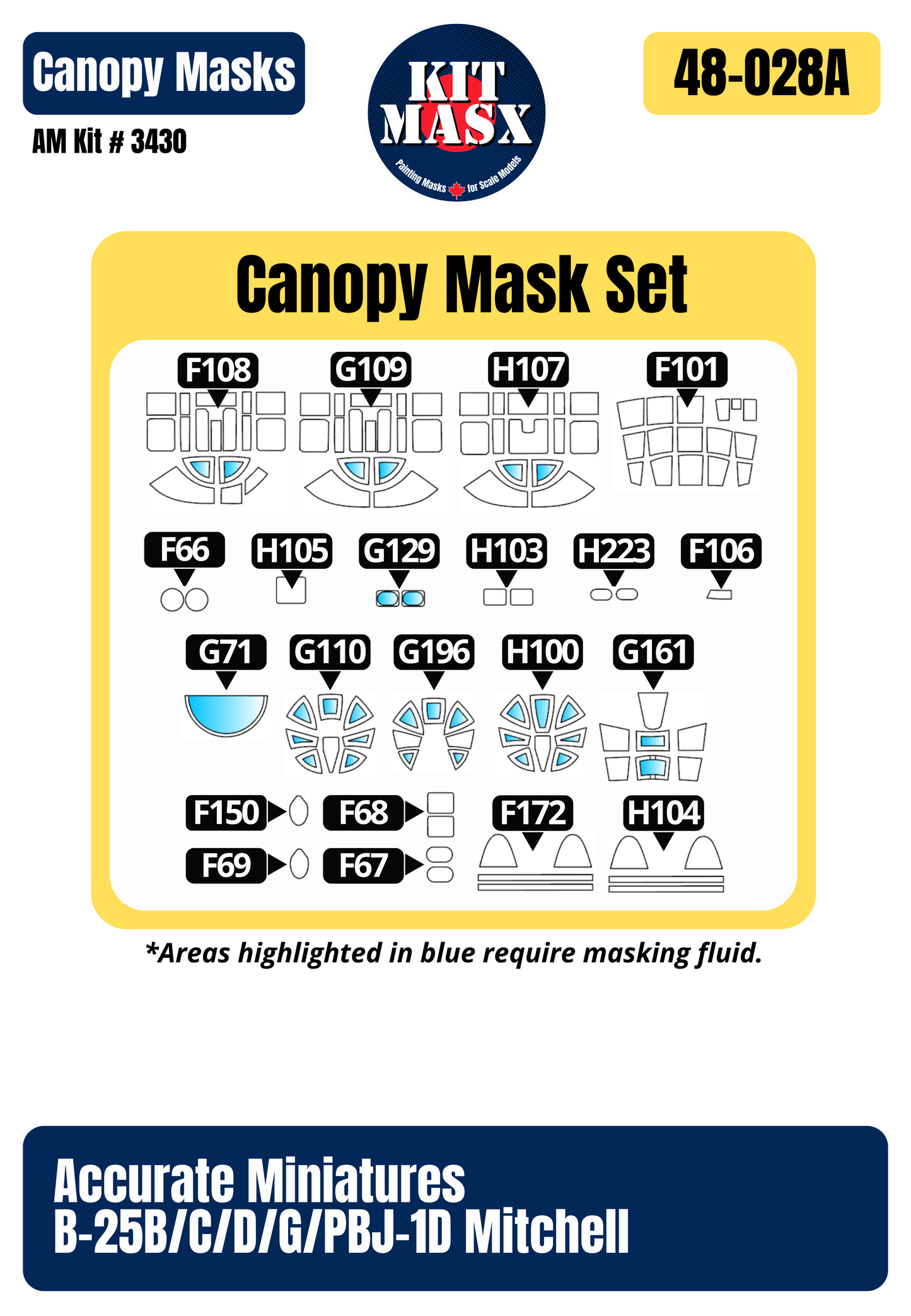 Accurate Miniatures B-25G Mitchell “Shark Mouth” S/N 42-64758 1/48 All-in-One Master Mask Set, Kit # 3432