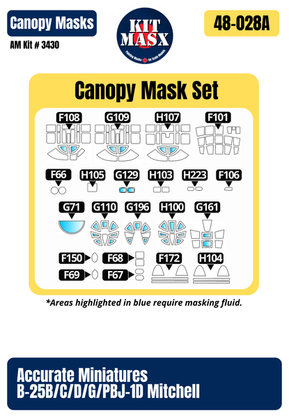 Accurate Miniatures B-25G Mitchell “Shark Mouth” S/N 42-64758 1/48 All-in-One Master Mask Set, Kit # 3432
