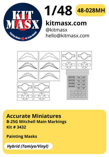 Accurate Miniatures B-25B/G Mitchell 1/48 Canopy Masks & Main Markings