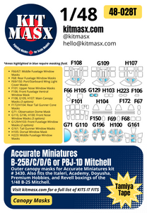 Accurate Miniatures B-25B/C/D/G or PBJ-1D Mitchell 1/48 Canopy & Main Marking Paint Masks