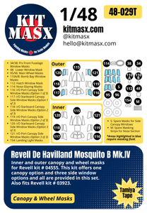 Revell De Havilland Mosquito B Mk.IV 1/48 Canopy & Wheel Paint Masks, Kit # 04555