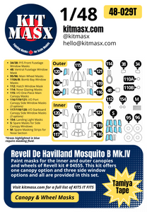 Revell De Havilland Mosquito B Mk.IV 1/48 Canopy & Wheel Paint Masks, Kit # 04555