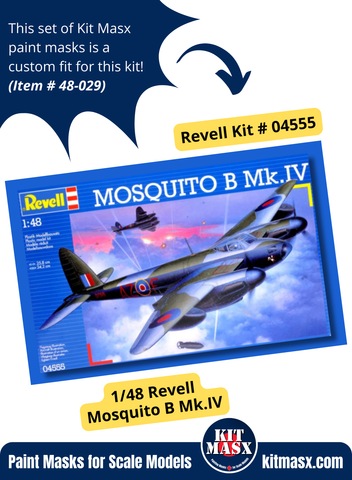 Revell De Havilland Mosquito B Mk.IV 1/48 Canopy & Wheel Paint Masks, Kit # 04555