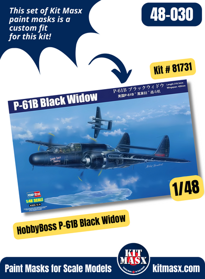 HobbyBoss Northrop P-61A/B/C Black Widow 1/48 Canopy & Wheel Paint Masks, Kit # 81731