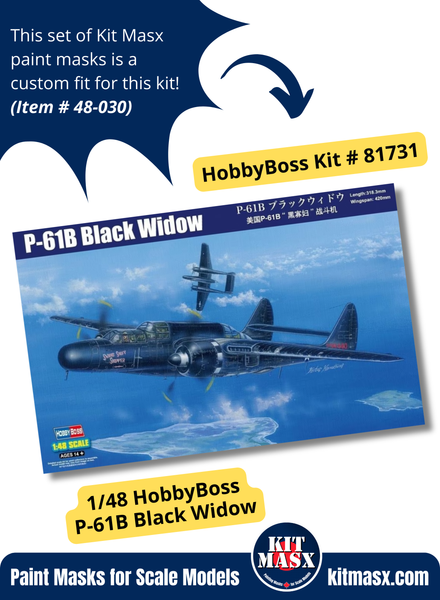 HobbyBoss Northrop P-61A/B/C Black Widow 1/48 Canopy & Wheel Paint Masks, Kit # 81731