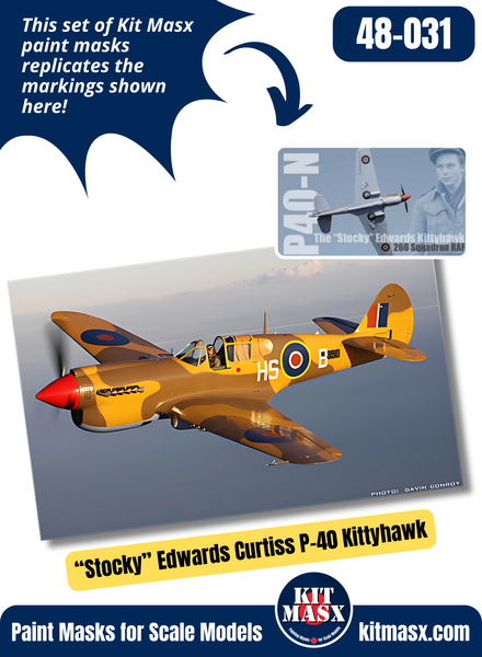 "Stocky" Edwards Curtiss P-40 Kittyhawk, 260 Squadron RCAF 1/48 Main Marking Paint Masks