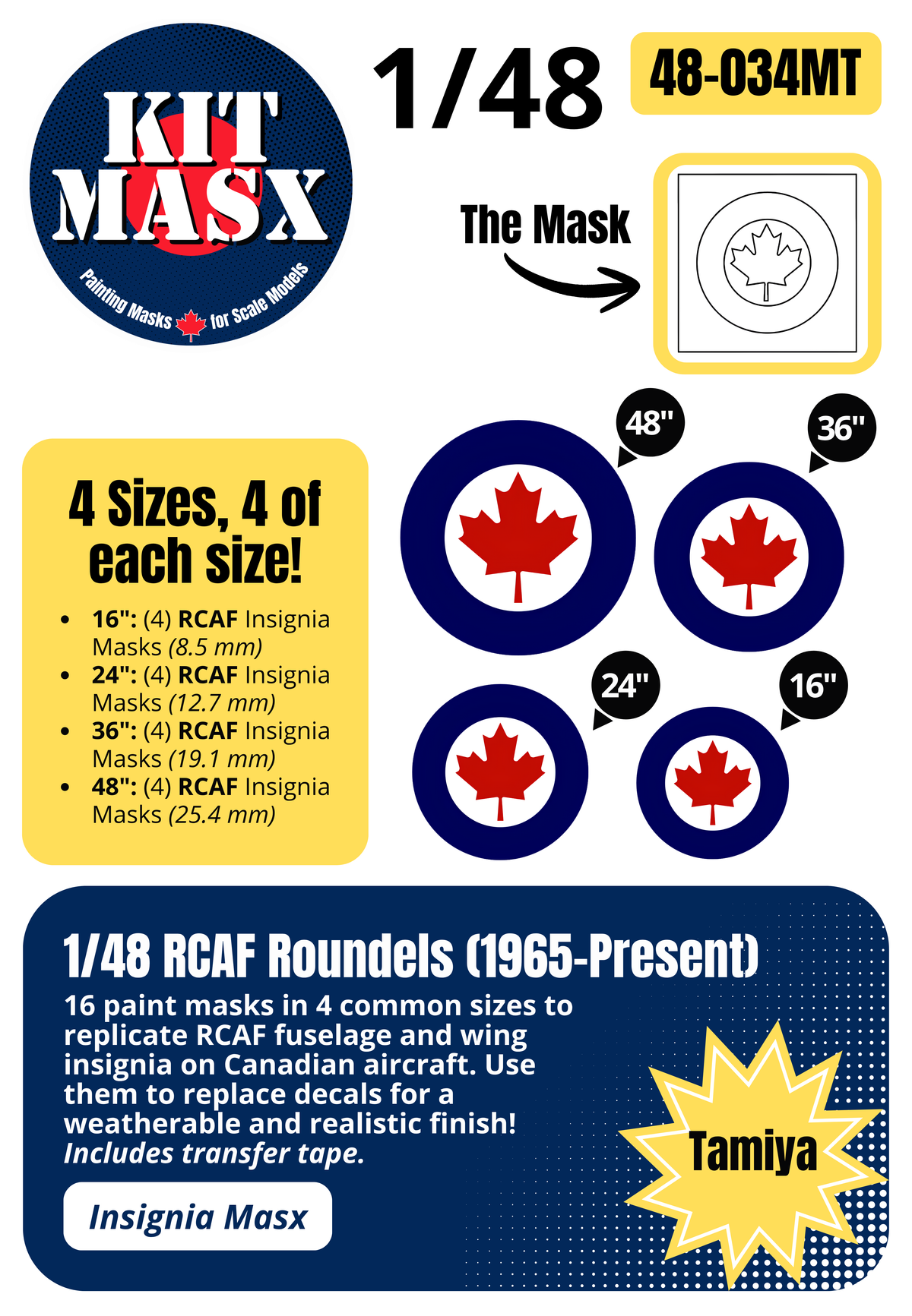 RCAF Roundels (1965-Present) 1/48 National Insignia Paint Masks (48034M)