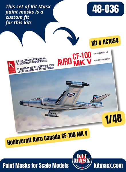 Hobbycraft Avro Canada CF-100 Mk.IV/Mk.V "Clunk"  1/48 Canopy & Wheel Paint Masks, Kit # HC1654