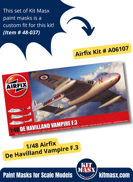 Airfix De Havilland Vampire F.3 1/48 Canopy & Wheel Paint Masks