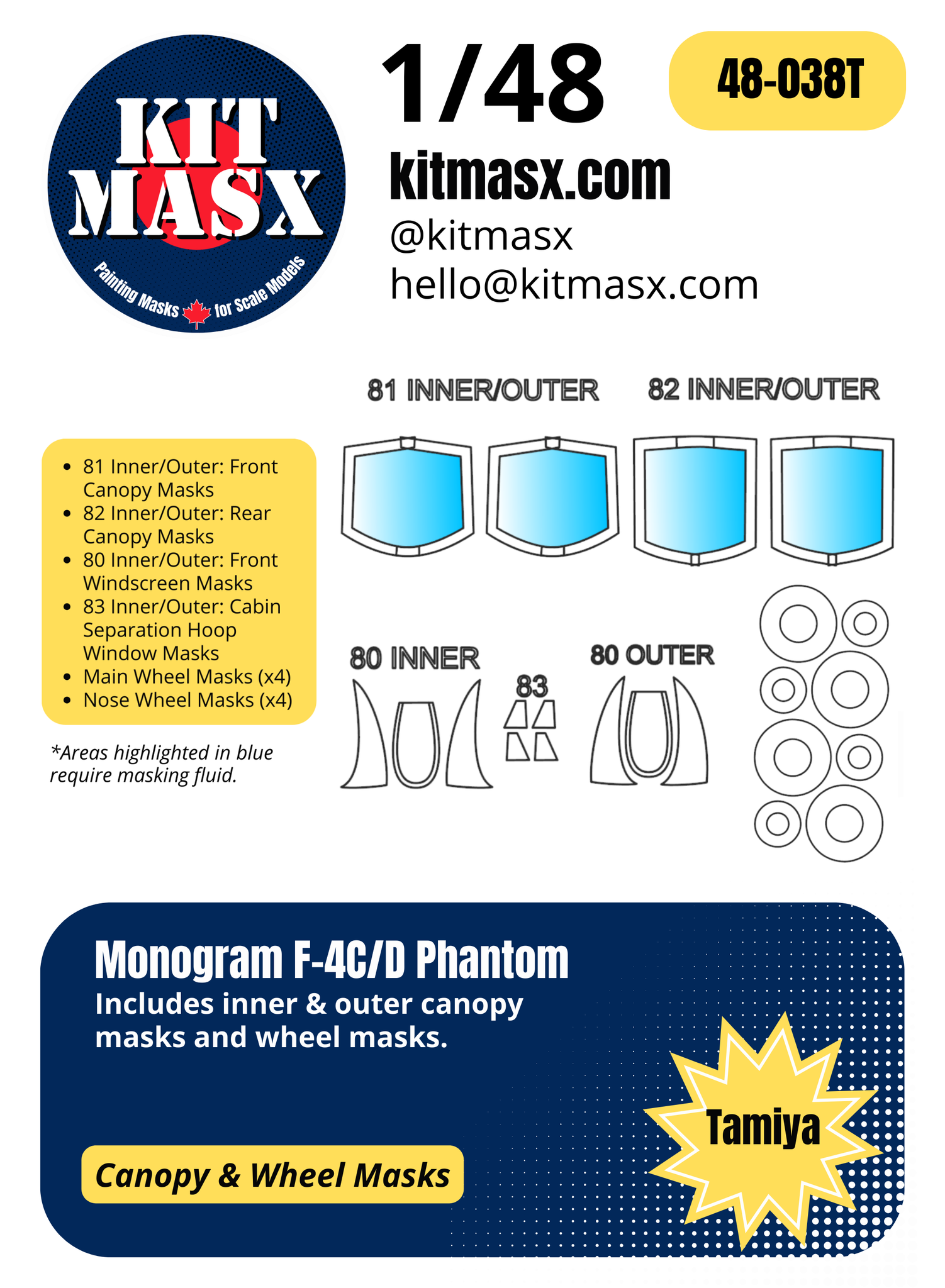 Monogram F-4C/D Phantom 1/48 Canopy & Wheel Paint Masks, Kit # 5821