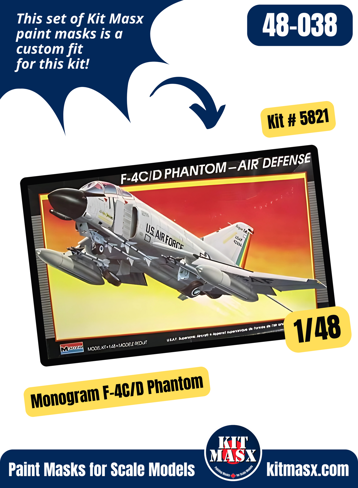 Monogram McDonnell Douglas F-4C/D/J Phantom II 1/48 Canopy & Wheel Paint Masks, Kit # 5821