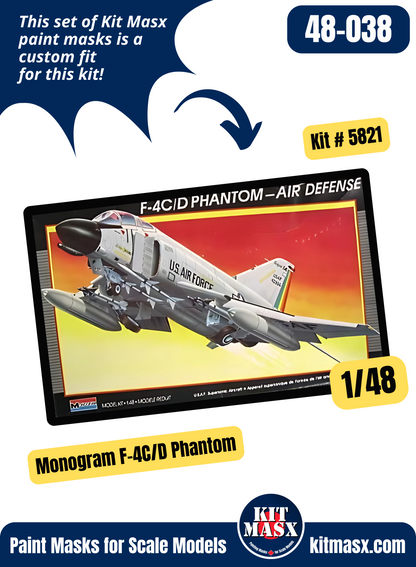 Monogram McDonnell Douglas F-4C/D/J Phantom II 1/48 Canopy & Wheel Paint Masks, Kit # 5821