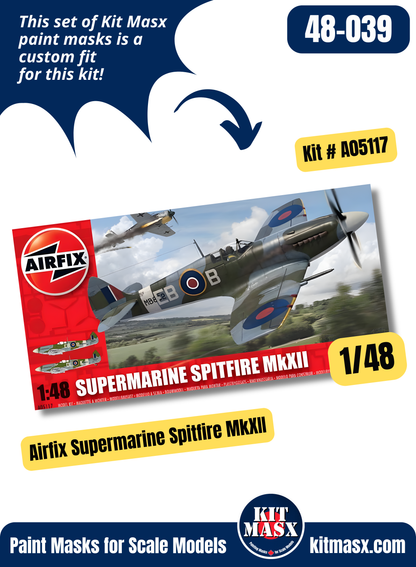 Airfix Supermarine Spitfire MkXII 1/48 Canopy & Wheel Paint Masks, Kit #A05117