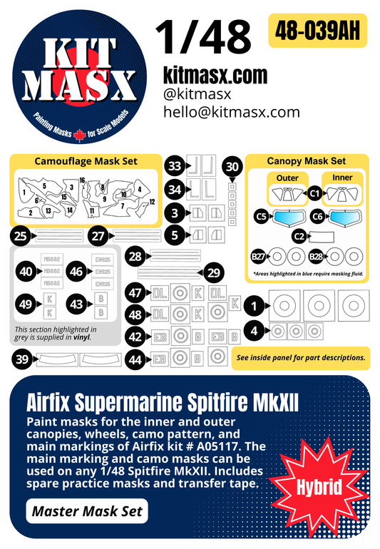 Airfix Supermarine Spitfire MkXII 1/48 All-in-One Master Mask Set, Kit # A05117