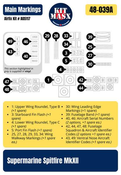 Airfix Supermarine Spitfire MkXII 1/48 All-in-One Master Mask Set, Kit # A05117
