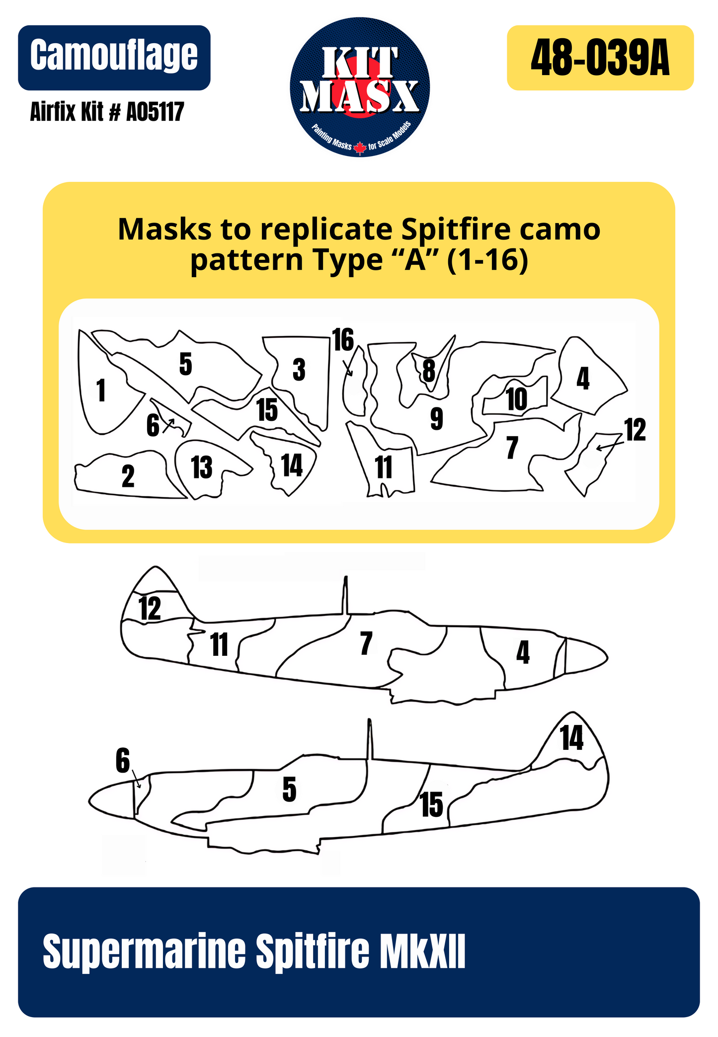 Airfix Supermarine Spitfire MkXII 1/48 All-in-One Master Mask Set, Kit # A05117
