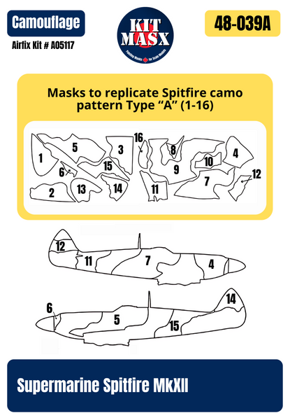 Airfix Supermarine Spitfire MkXII 1/48 Master Mask Set (Canopy, Wheel, Camo, & Main Marking Paint Masks)