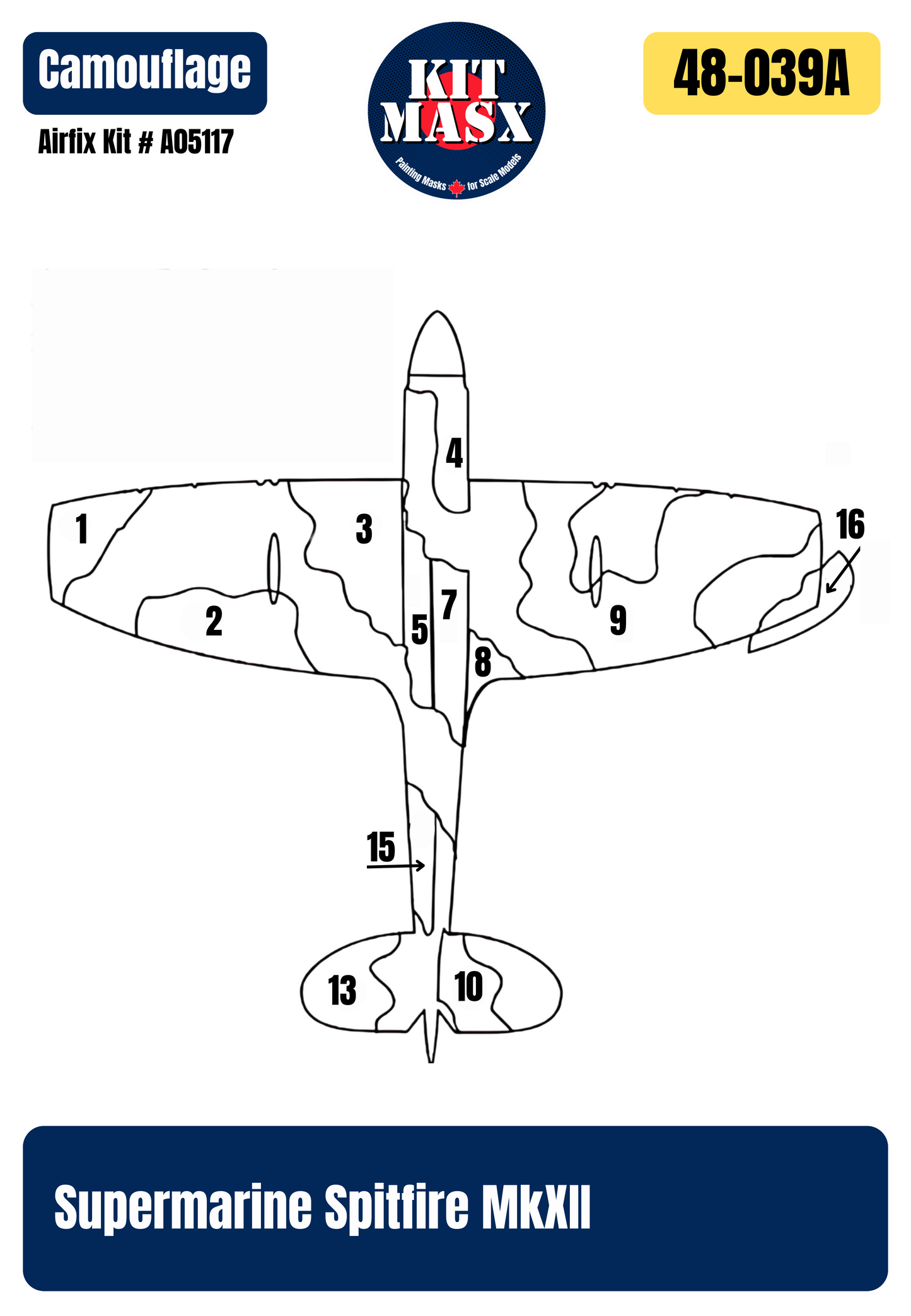 Airfix Supermarine Spitfire MkXII 1/48 All-in-One Master Mask Set, Kit # A05117