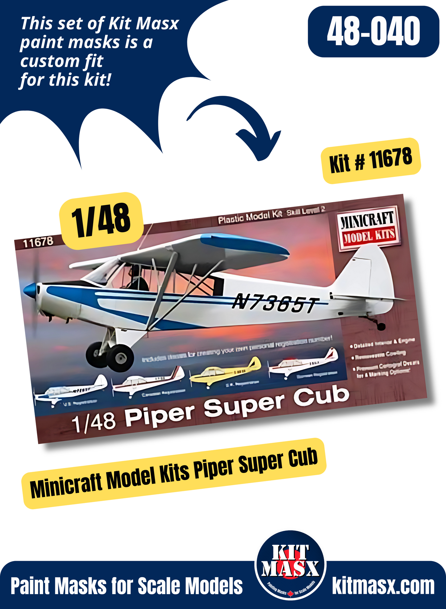 Minicraft Model Kits Piper Super Cub L-21B, PA-18, PA-18-35 1/48 Canopy Paint Masks, Kit # 11678