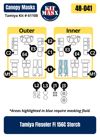Tamiya Fieseler Fi 156C Storch 1/48 Canopy & Wheel Paint Masks, Kit # 61100