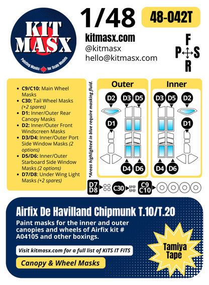 Airfix de Havilland Chipmunk T.10/T.20 1/48 Canopy & Wheel Paint Masks, Kit # A04105