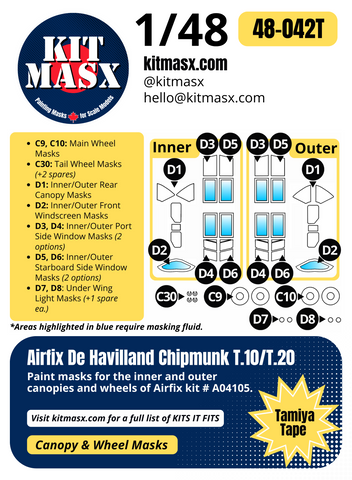 Airfix de Havilland Chipmunk T.10/T.20 1/48 Canopy & Wheel Paint Masks, Kit # A04105