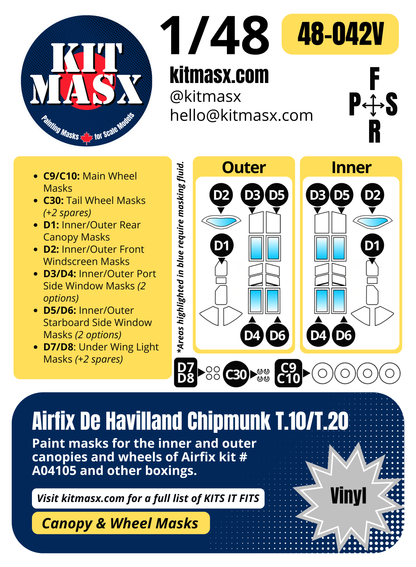 Airfix de Havilland Chipmunk T.10/T.20 1/48 Canopy & Wheel Paint Masks, Kit # A04105