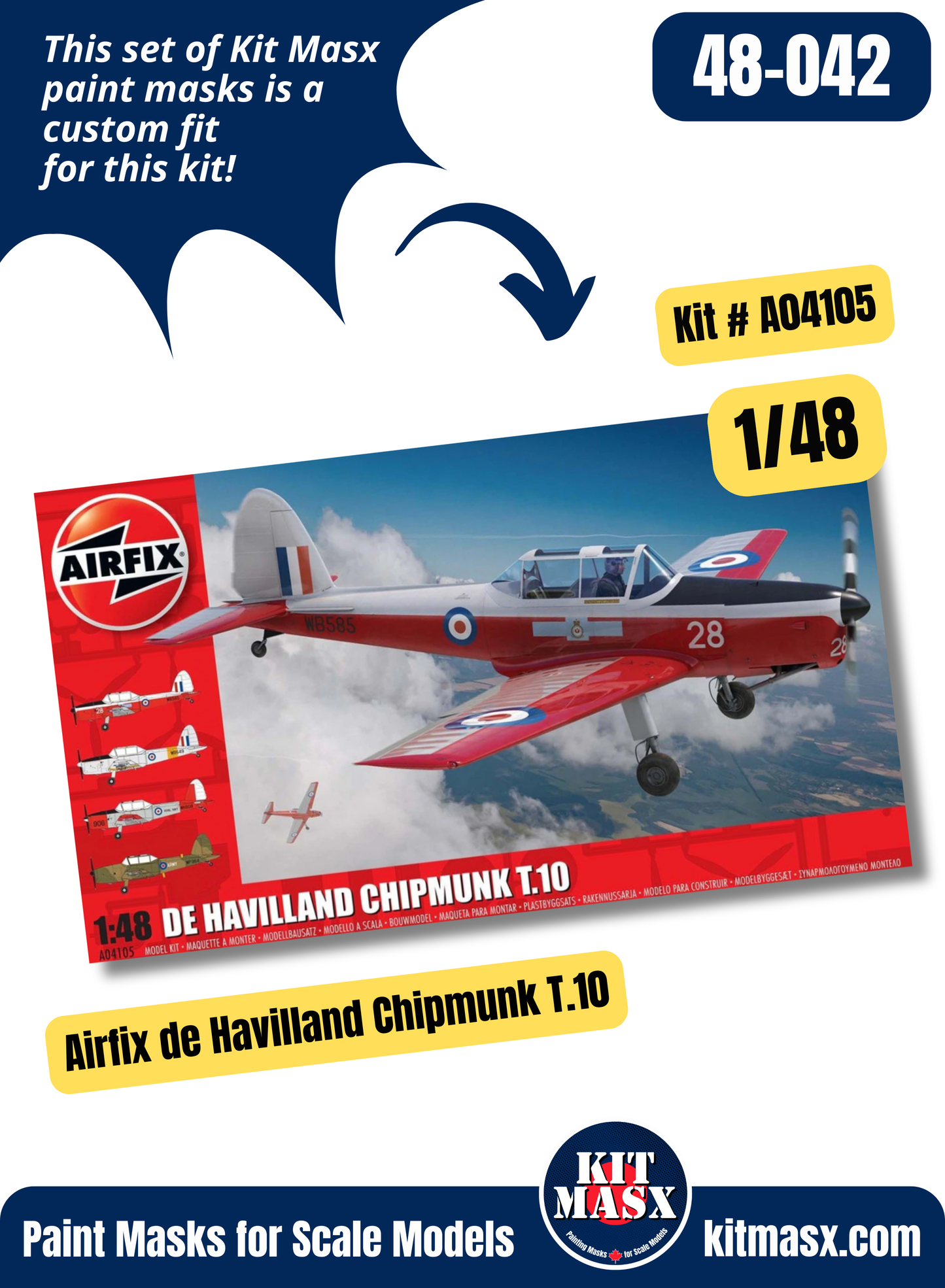 Airfix de Havilland Chipmunk T.10/T.20 1/48 Canopy & Wheel Paint Masks, Kit # A04105