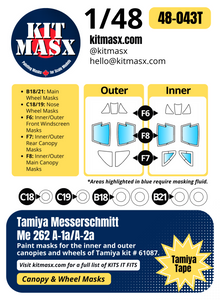 Tamiya Messerschmitt Me262 A-1a/A-2a 1/48 Canopy & Wheel Paint Masks, Kit # 61087