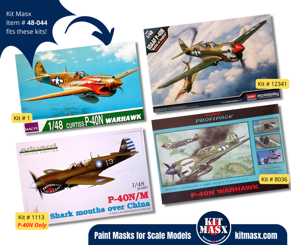 Academy/Eduard/Mauve Curtiss P-40N Warhawk 1/48 Canopy Paint Masks