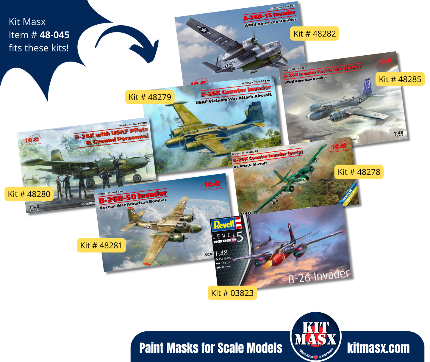 ICM Douglas A/B-26B/K Counter Invader 1/48 Canopy Paint Masks, Kit # 48279