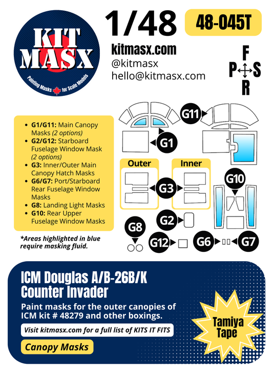 ICM Douglas A/B-26B/K Counter Invader 1/48 Canopy Paint Masks, Kit # 48279