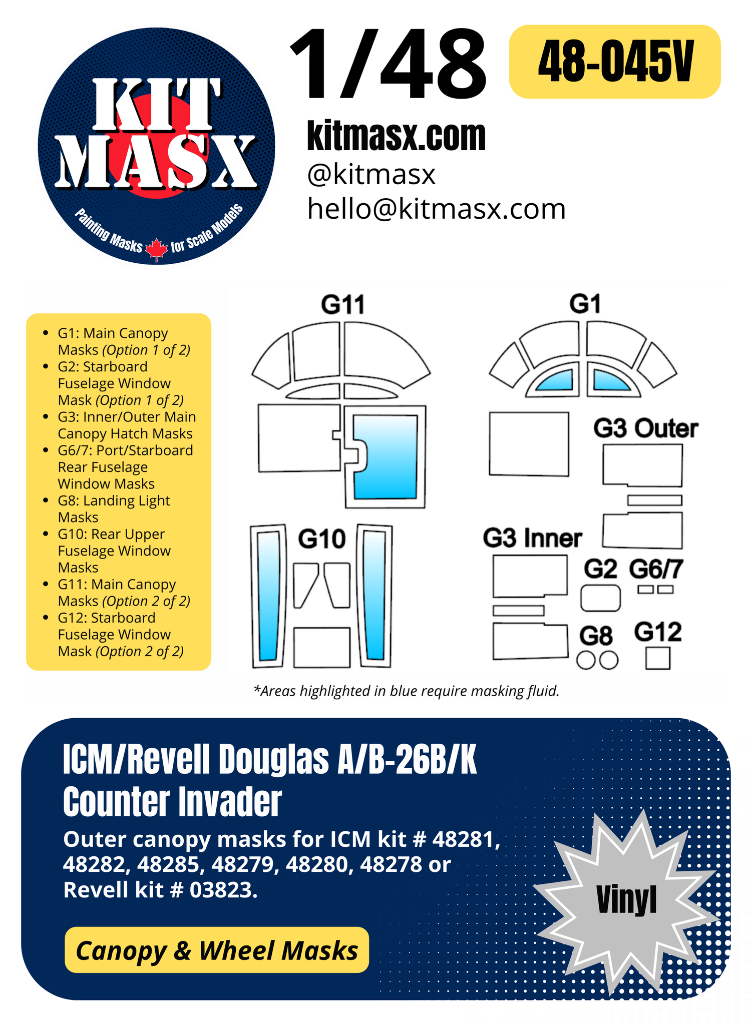 ICM/Revell Douglas A/B-26B/K Counter Invader 1/48 Canopy Masks