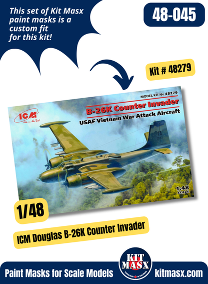 ICM Douglas A/B-26B/K Counter Invader 1/48 Canopy Paint Masks, Kit # 48279