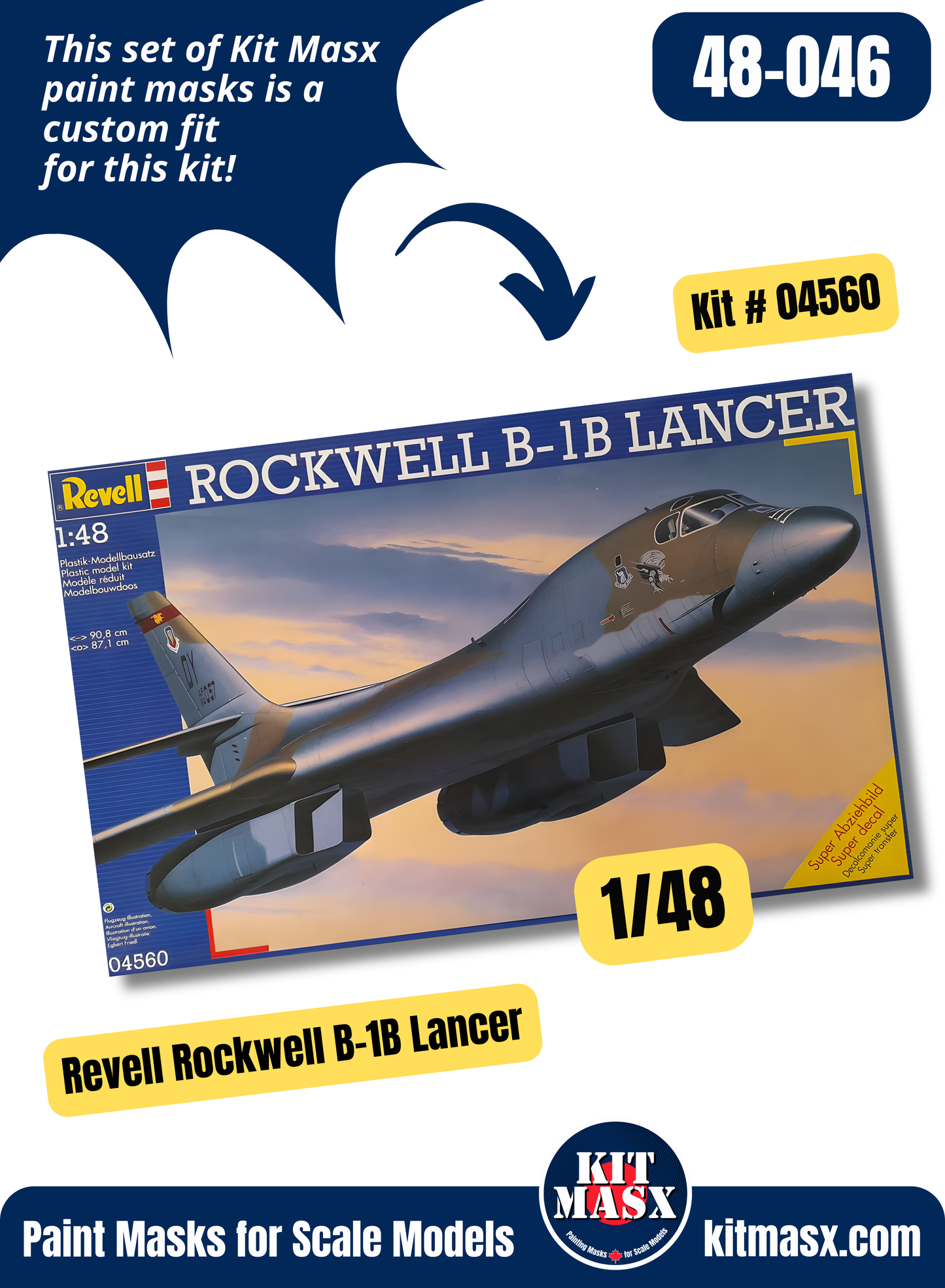 Revell Rockwell B-1B MRB Lancer 1/48 Canopy Paint Masks, Kit # 04560