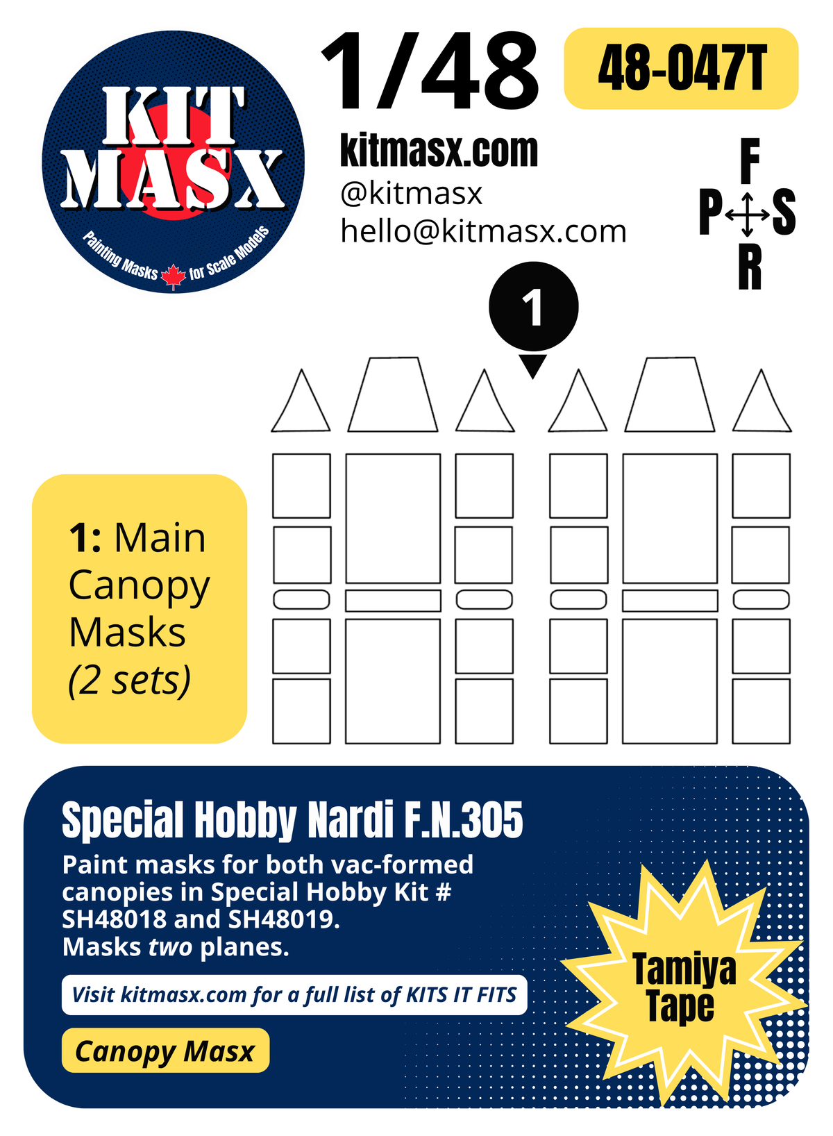 Special Hobby Nardi F.N.305 1/48 Canopy Paint Masks, Kit # SH48019 (48047)