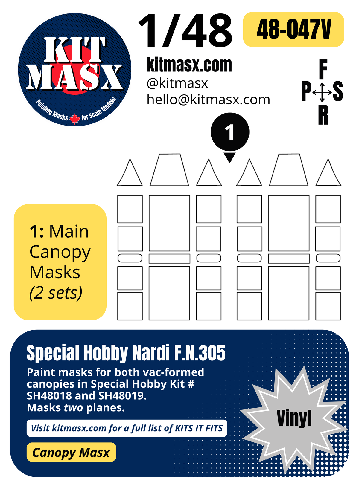 Special Hobby Nardi F.N.305 1/48 Canopy Paint Masks, Kit # SH48019 (48047)