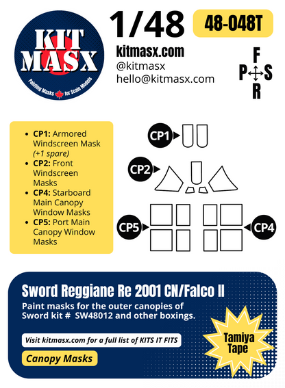Sword Reggiane Re 2001 CN/Falco II 1/48 Canopy Paint Masks, Kit # SW48012
