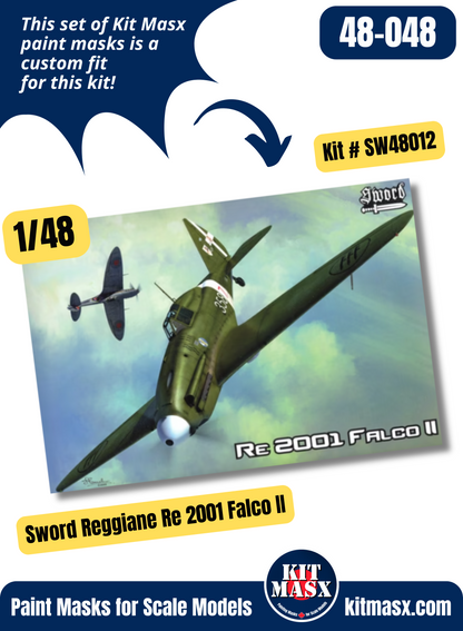 Sword Reggiane Re 2001 CN/Falco II 1/48 Canopy Paint Masks, Kit # SW48012