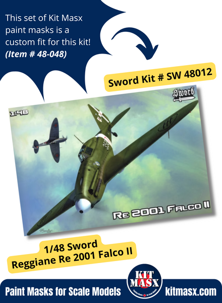 Sword Reggiane Re 2001 CN/Falco II 1/48 Canopy Paint Masks, Kit # SW48012