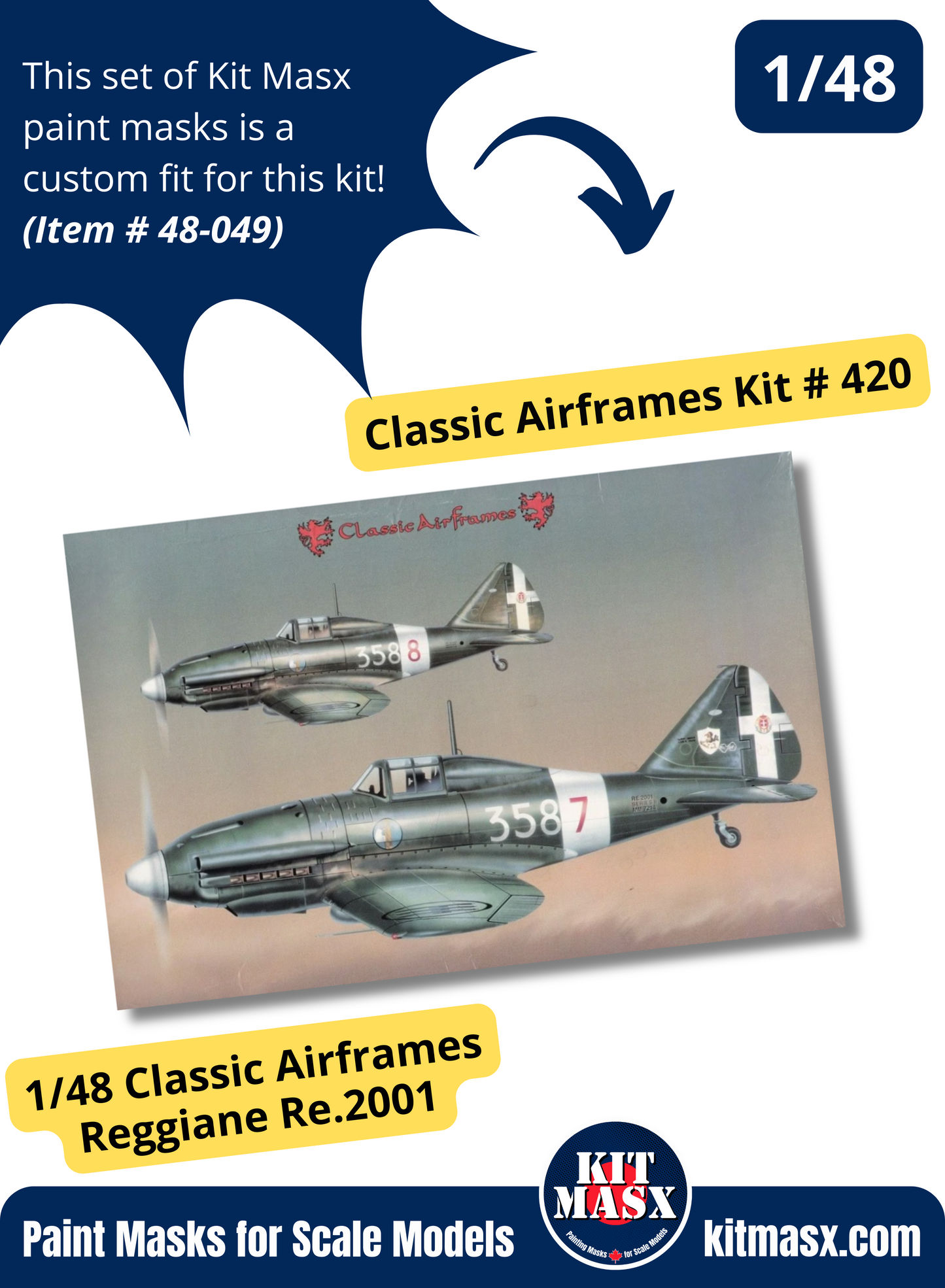 Classic Airframes Reggiane Re.2001 1/48 Canopy Paint Masks, Kit # 420